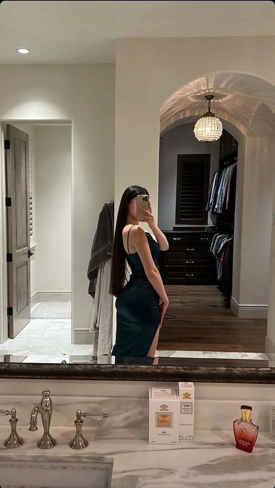 Sexy Mermaid Straps Dark Green Slit Prom Dresses 22th Birthday Outfit fg5777