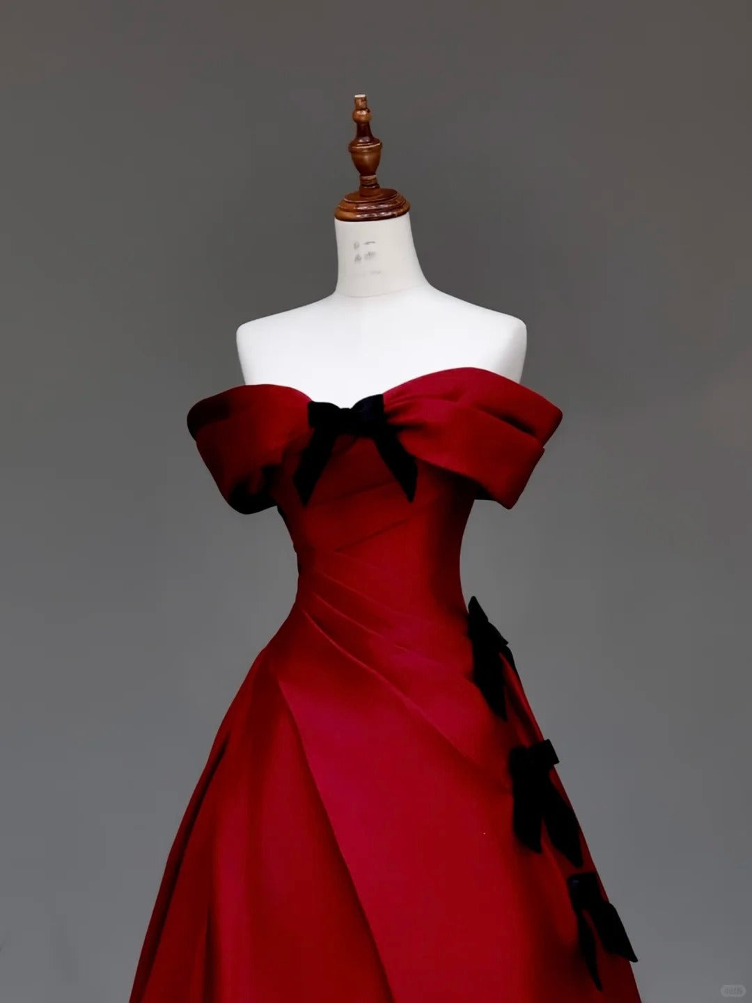 preppydressess -Red bow long satin prom dress evening dress party dress gh5115