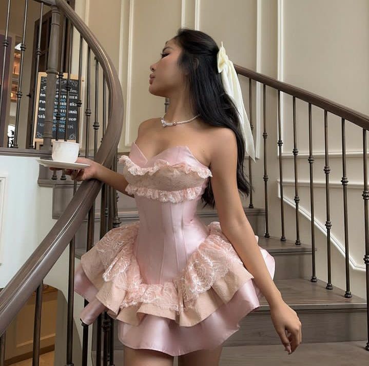 Pink Short Prom Dress with Lace Sweetheart Mini Birthday Party Dress cg26078