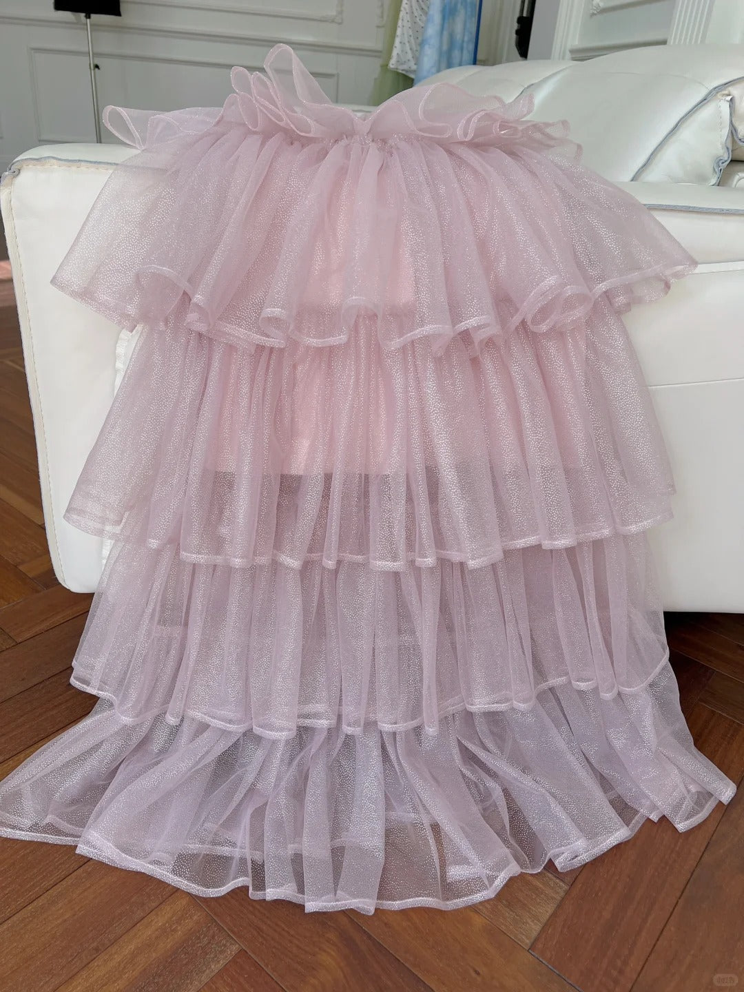 Light Pink/Blue Chiffon Rhinestone Strapless Cake Layered Ruffles Elegant Sweet Long Party Dress Prom Dress Evening Dress gh4760
