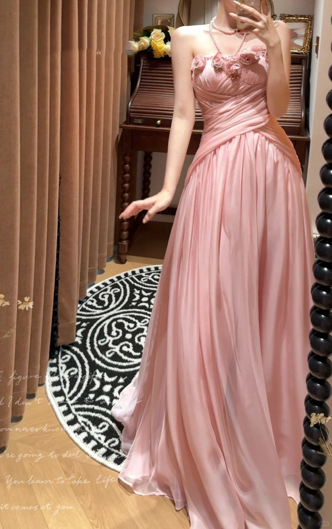 Pink Floral Elegant Long Tulle Prom Dress Evening Dress Party Dress Bridesmaid Dresses gh4461