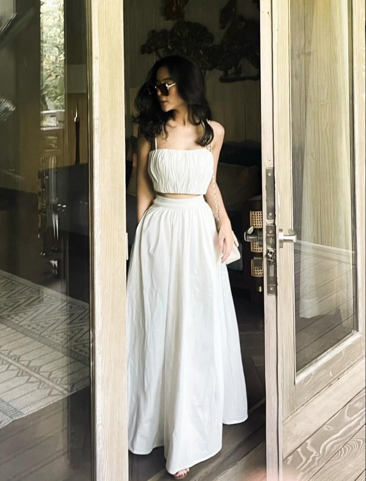 A Line White Two Piece Prom Dresses, Long Evening Dress Formal Dress cg25976
