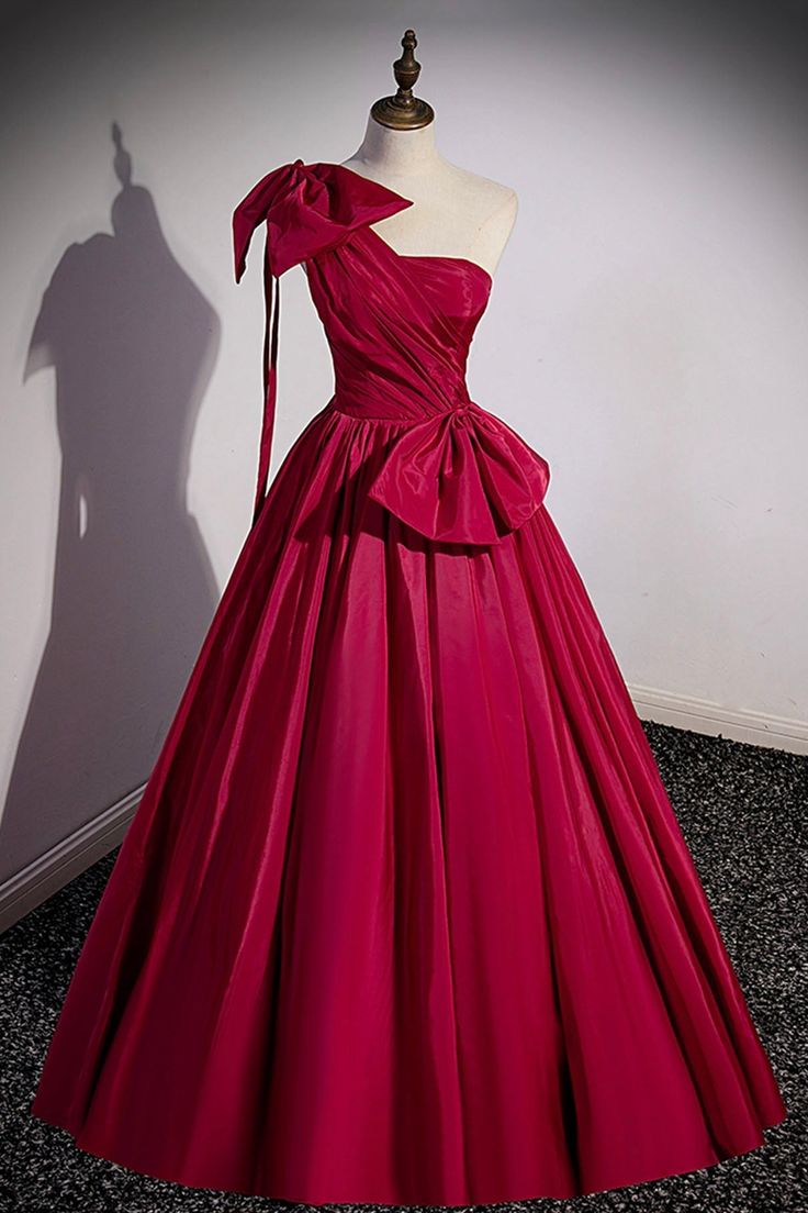 Satin Long Prom Dress, One Shoulder Evening Dress with Bow fg5893