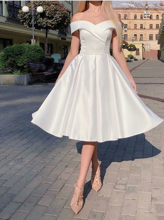 WHITE OFF SHOULDER SATIN PROM DRESS WHITE EVENING DRESS fg5607