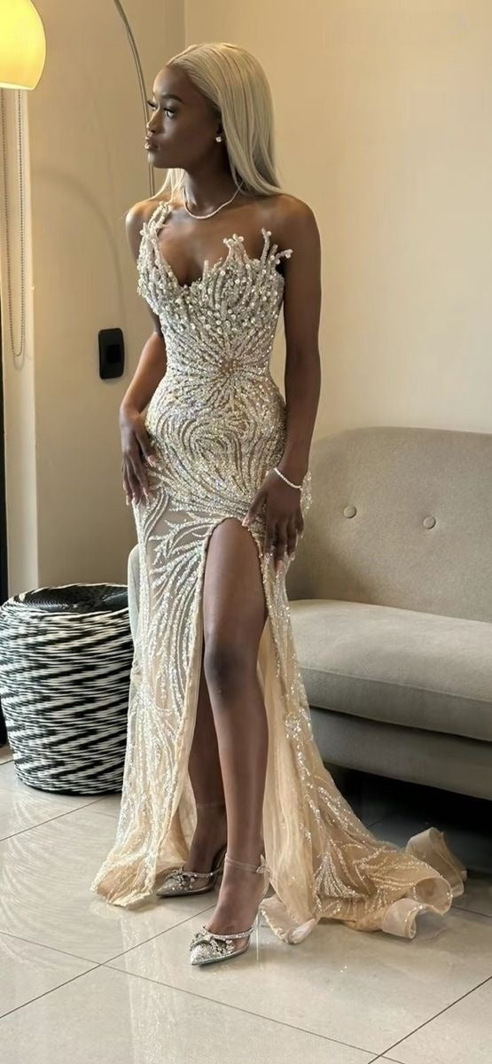 Champagne Evening Dresses,Sleeveless Party Prom Dress, Formal Dress cg25471