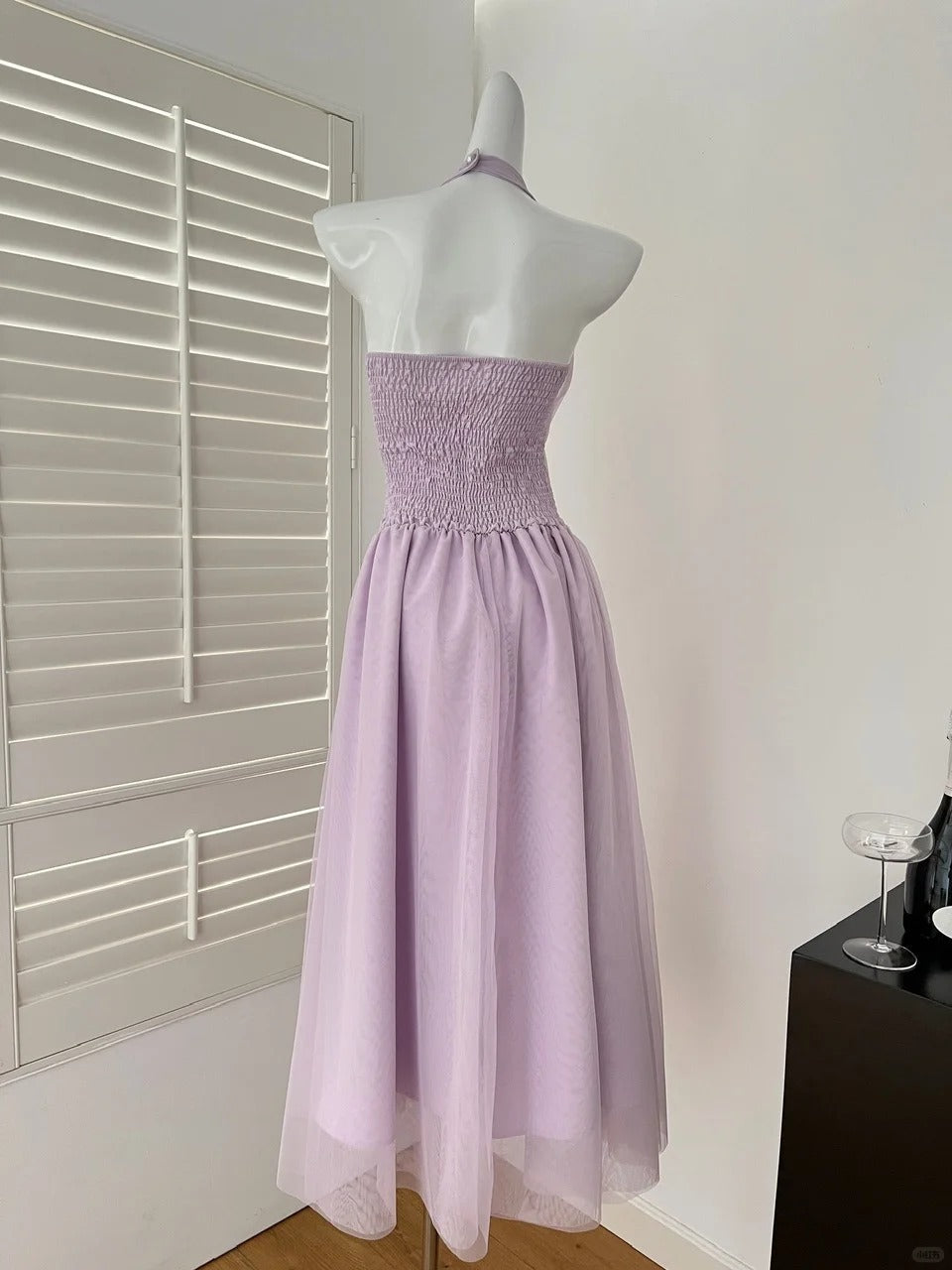 Taro Purple Halter V-Neck Temperament Waist Dress gh4564