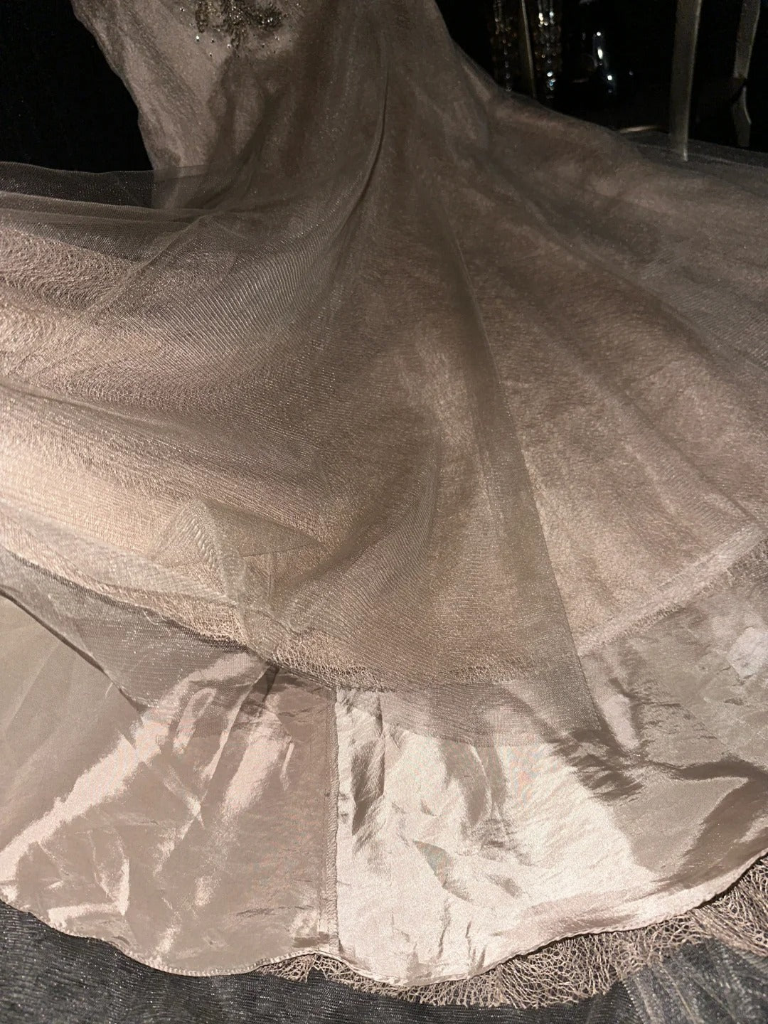 Champagne Beaded Sequined Long Tulle Ball Gown Evening Dress gh4424