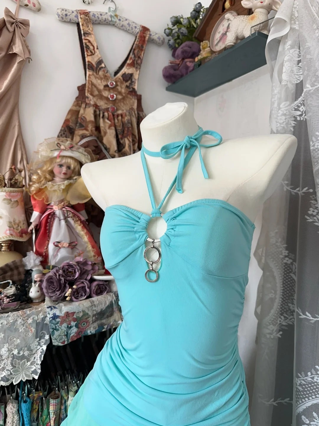 Light blue ruffled vintage elegant short chiffon homecoming dress holiday party dress gh4776