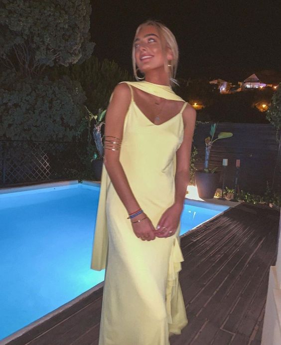 Yellow Evening Gown Chiffon Prom Dresses fg6376