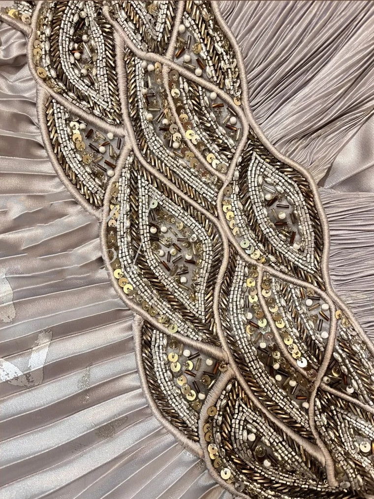 Grey beaded shiny elegant V-neck long satin ball gown evening gown gh4504