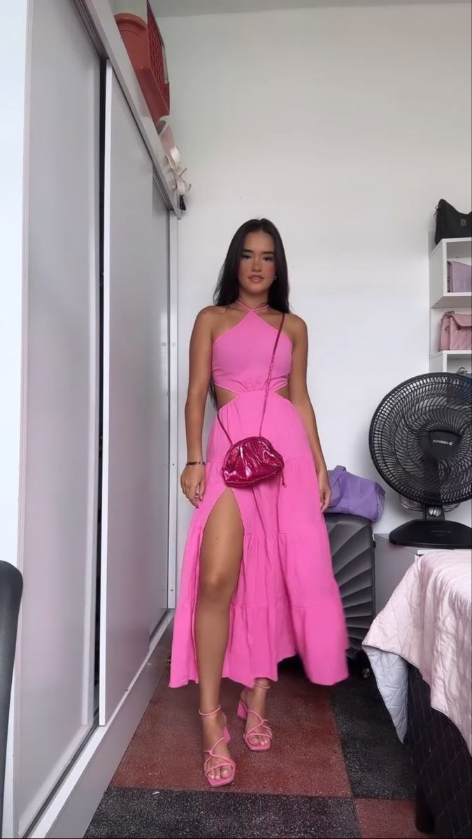 A Line Pink Halter Simple Formal Dress New Arrive Party Dress Evening Dress fg7936