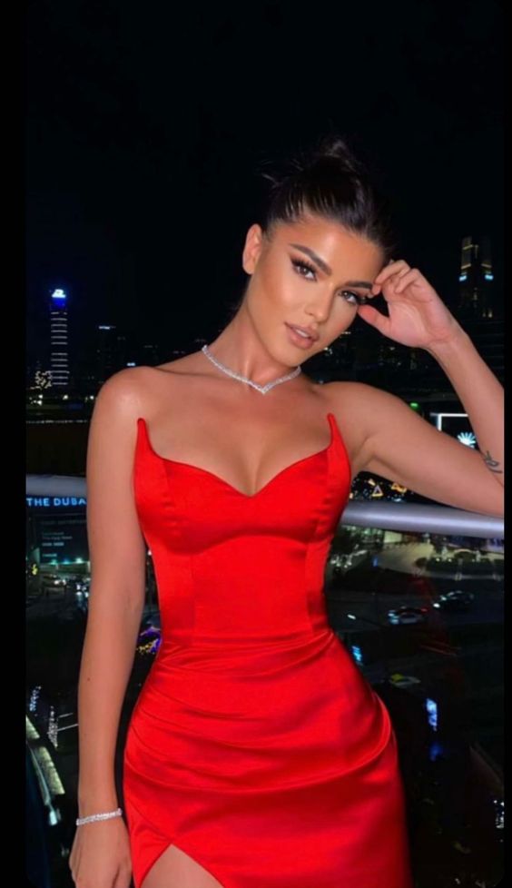 Red strapless sexy party evening dress fg5801