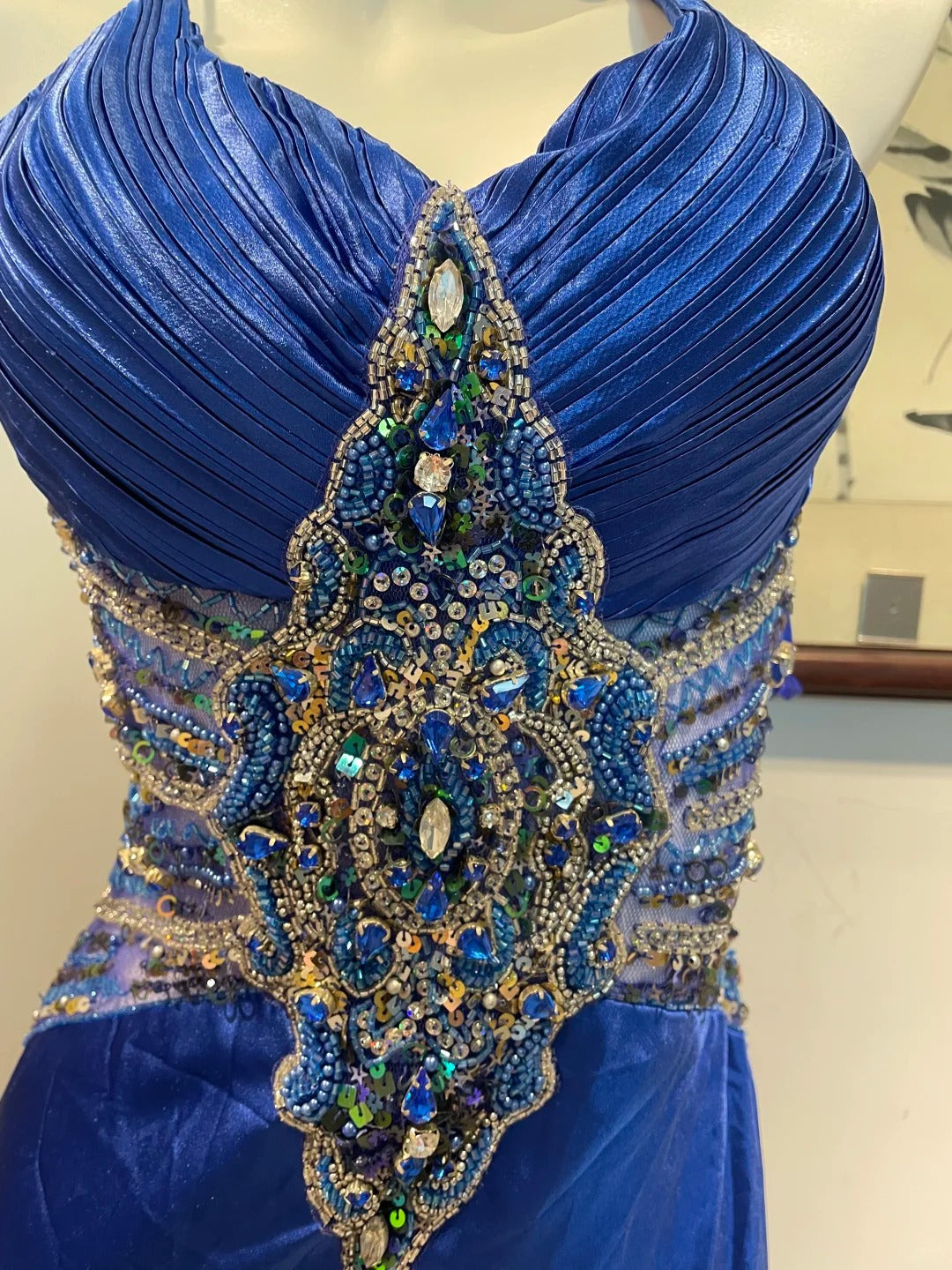 Blue luxury gorgeous fashion rhinestone long satin prom dress evening dress birthday party dress gh4944