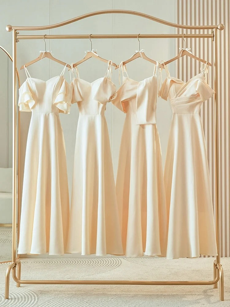 Champagne Elegant Fashion Long Floor Length Satin Bridesmaid Dresses Ball Gown Evening Gown Wedding Guest Party Gown Wedding Mother of the Wedding Dress gh4001