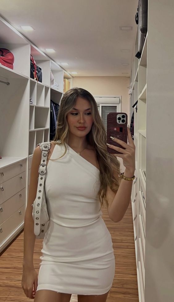 White Sheath Short Prom Dress, One Shoulder Party Dresses fg5830