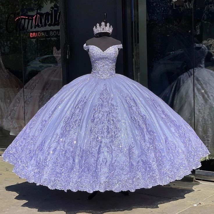 Lavender Off-Shoulder Ball Gown Quinceanera Dresses Vestidos De 15 Anos Lace Glitter Skirt Princess Party Gowns fg5744