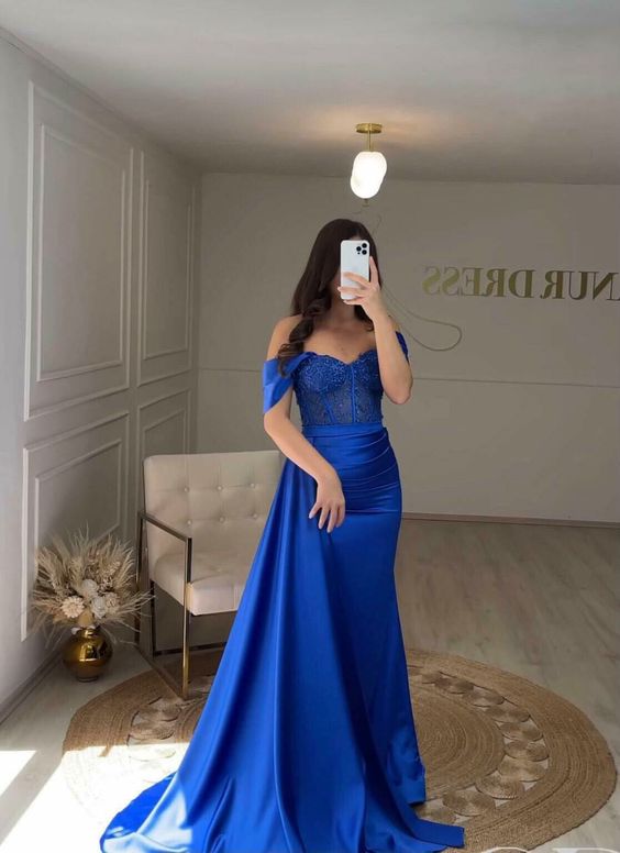 Royal Blue Evening Dresses Sweetheart Side Split Long Sexy Mermaid Satin Evening Dress Zipper Luxury Formal Party Dress fg5512