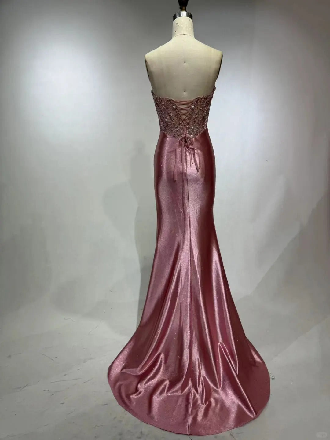 Pink Gorgeous Elegant Exquisite Beading Long Sequin Satin Slit Floor Length Ball Gown Evening Gown Party Dress gh4135