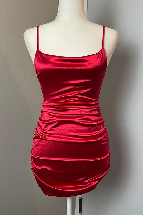 Red Satin Sheath Straps Homecoming Dress cg25036