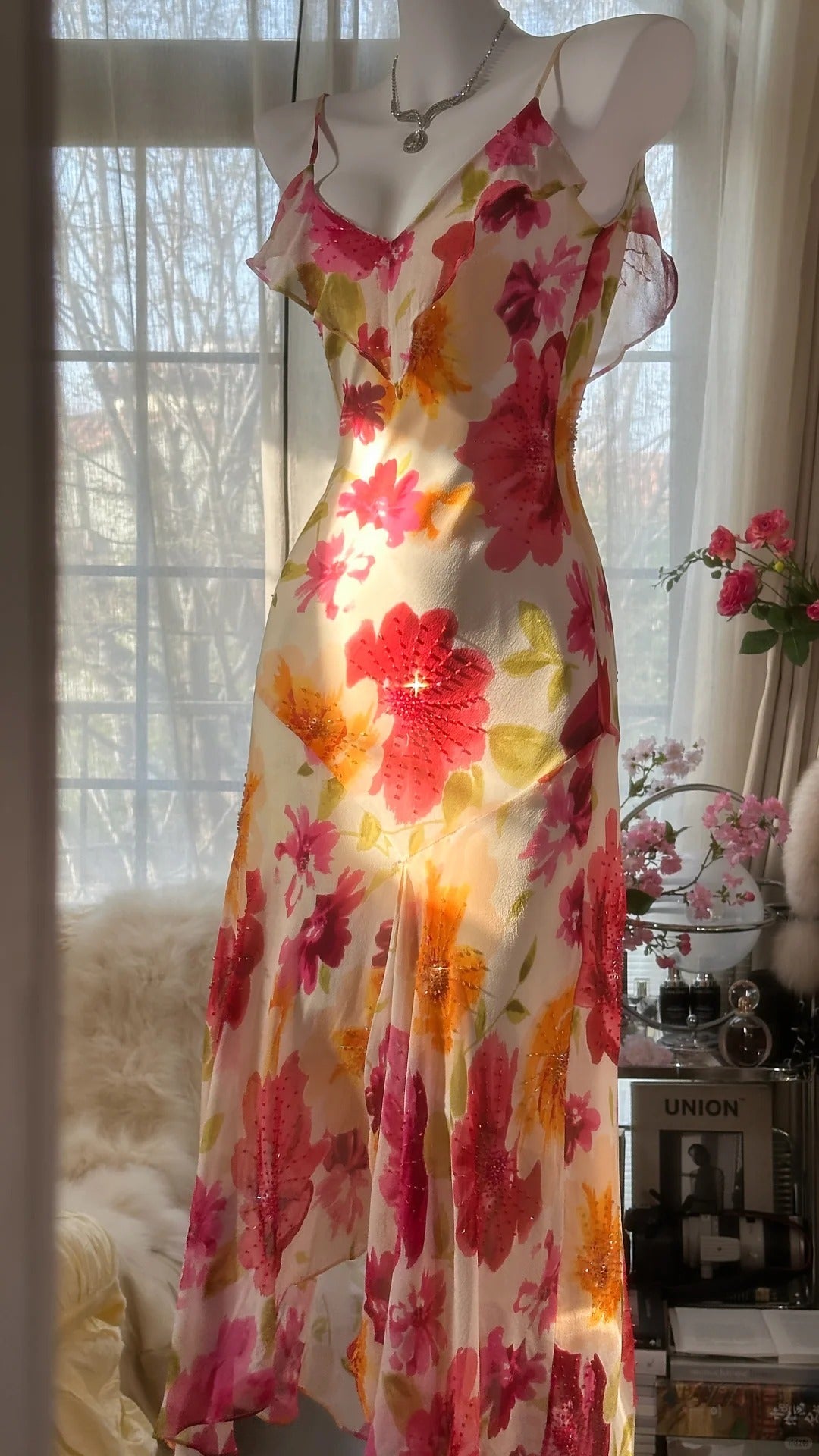 Colorful Romantic Floral Elegant Fashion Exquisite Beaded Long Chiffon Ball Dress Evening Dress Party Dress Valentine's Day Date Dress Wedding Guest Dress gh4007