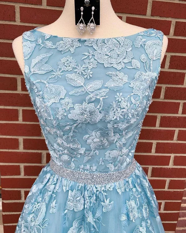 Blue lace long prom dress blue evening dress cg14828