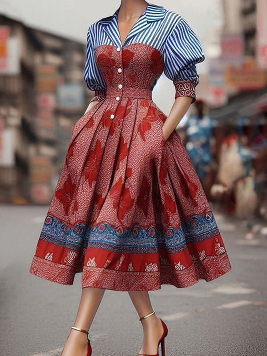 Elegant Random Print Midi Dress