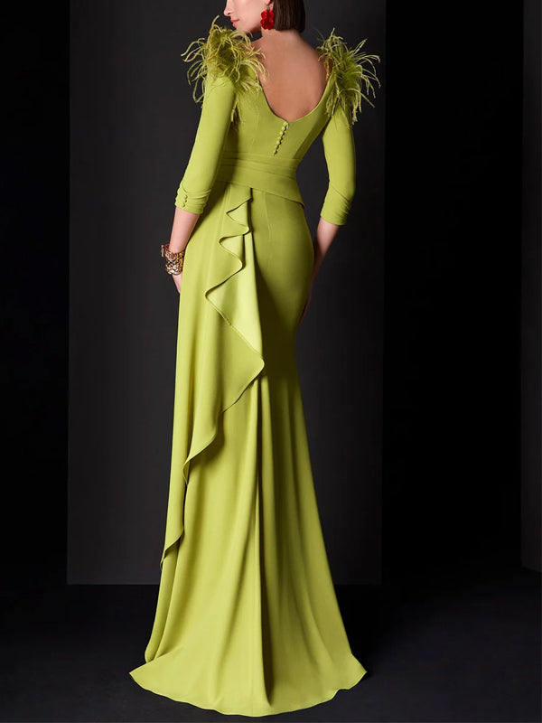 Solid Color Feathers Maxi Dress