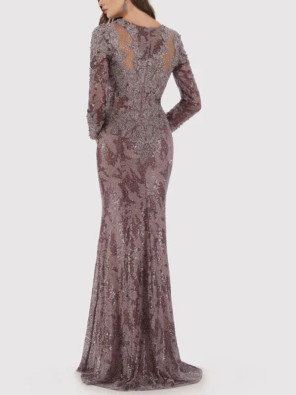 V-neck Lace Solid Color Maxi Dress