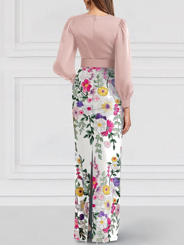 Ribbon Bow Slit Embroidery Mother of the Bride Dress