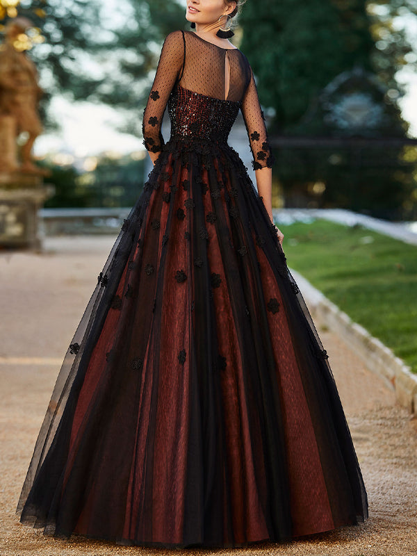 Round Neck Mesh Solid Color Maxi Dress