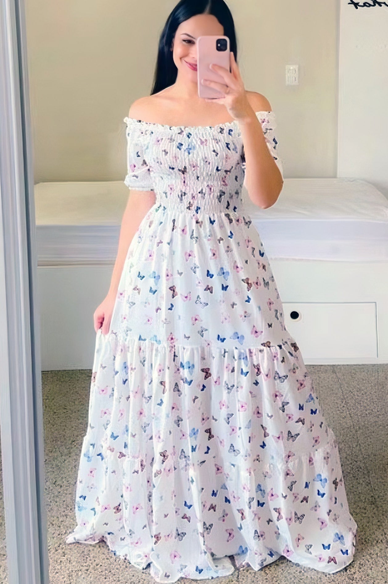 loveedsTM-One-shoulder floral off-shoulder long printed dress