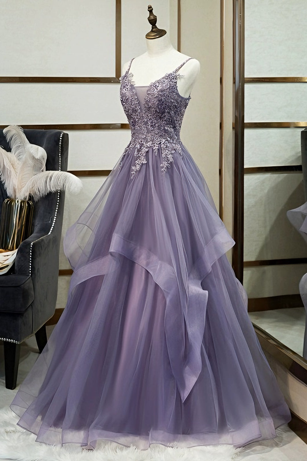 loveedsTM-Purple sling high-end forest-style colored yarn evening dress