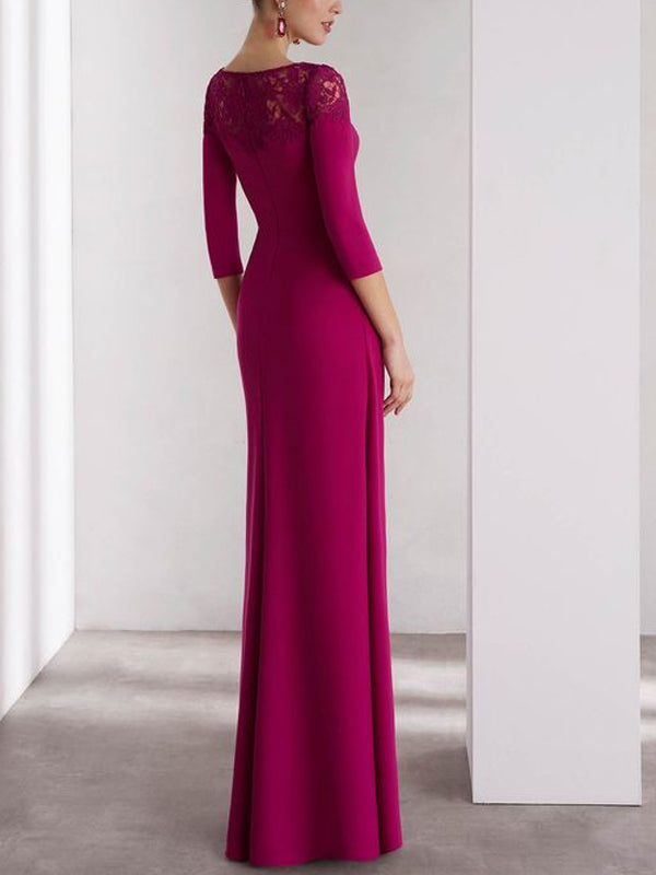 Round Neck Solid Color Lace Maxi Dress