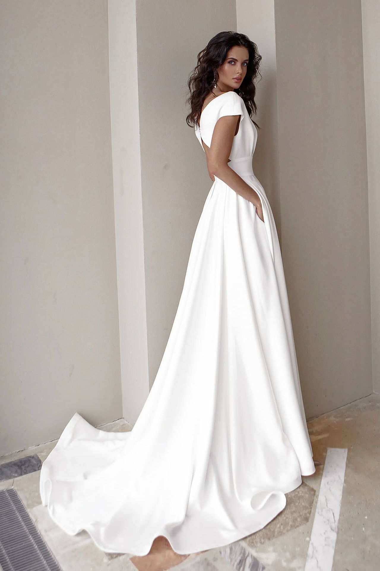 loveedsTM-Chest-wrapped ruffled white mid-waist solid color elegant dress evening dress