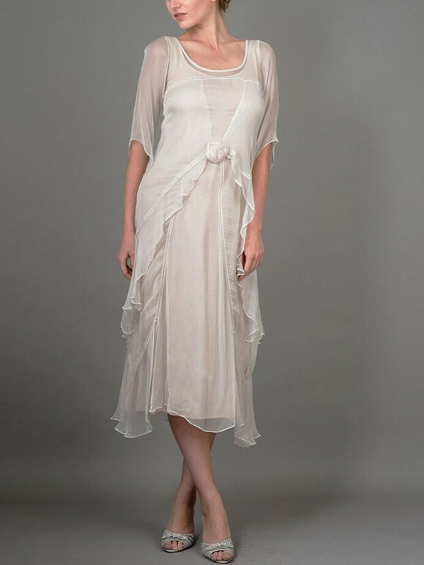 Downton Abbey Tea Party Crew Neck Solid Dress