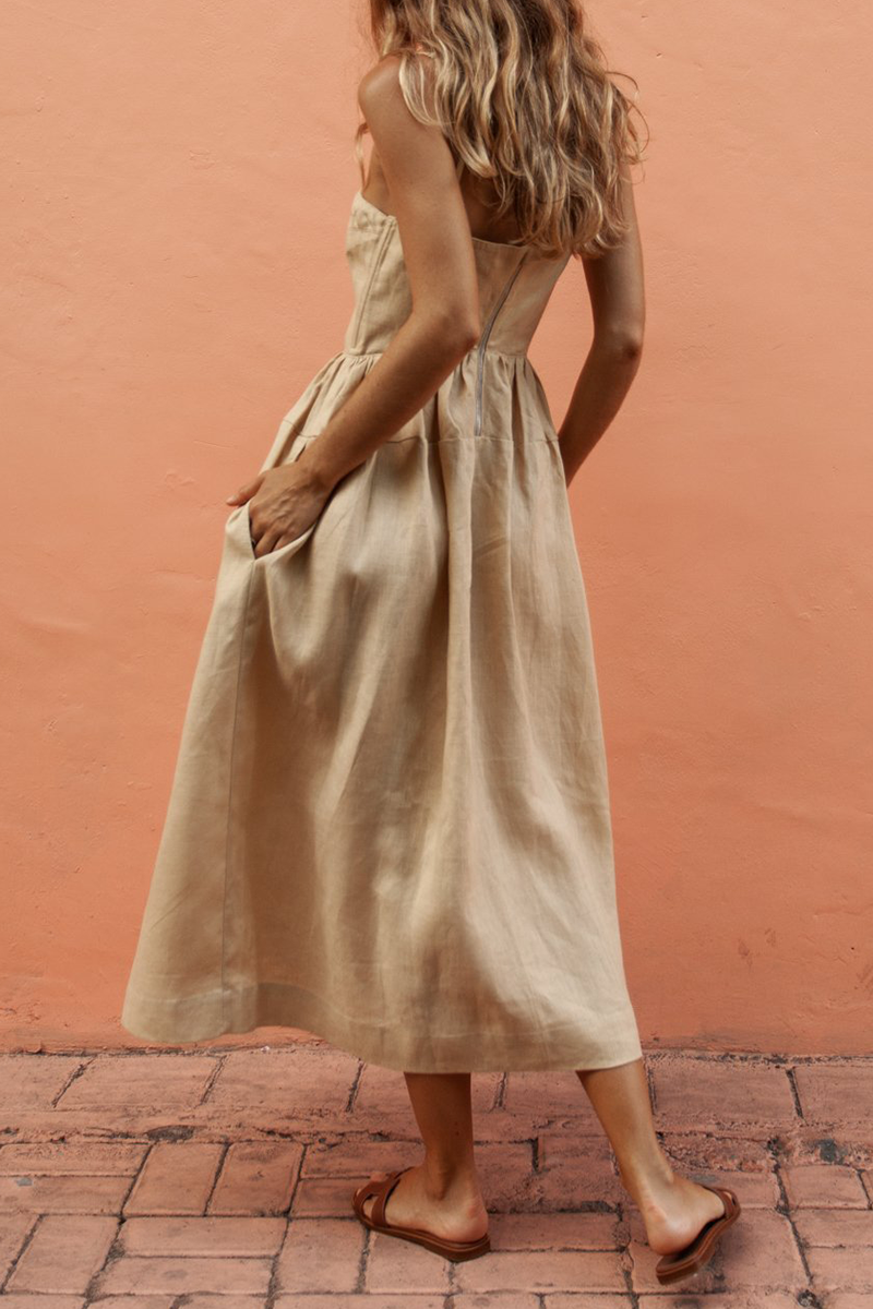 loveedsTM-Street Solid Split Joint Strapless A Line Dresses