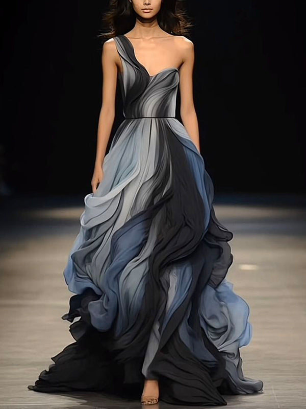 Off-shoulder Color Gradient Maxi Dress