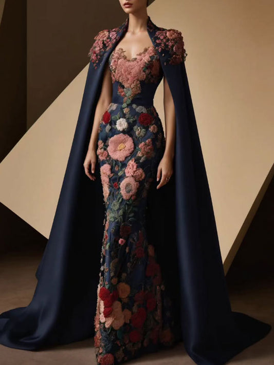 Satin Hand Embroidery Evening Dress