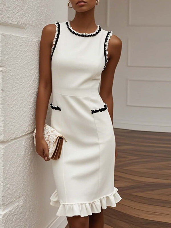 White Round Neck Sleeveless Midi Dress