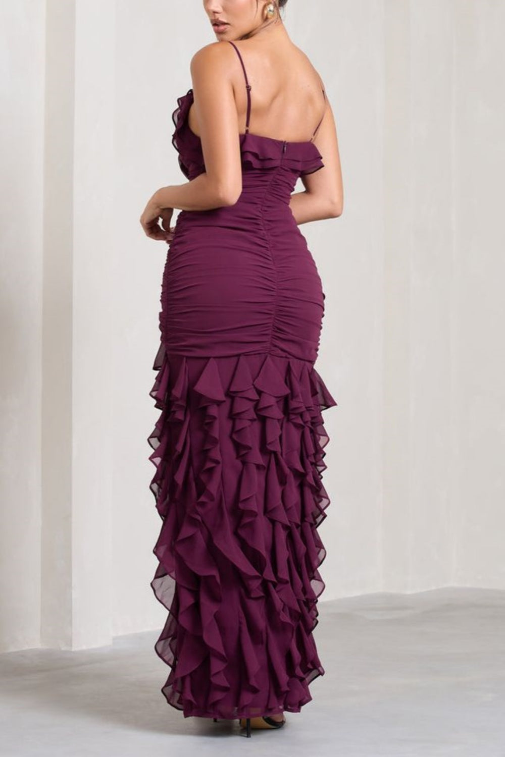 Purple Elegant Sexy Spaghetti Strap Ankle Length Chiffon Ruffle prom Evening Dress Party Dress gh3320