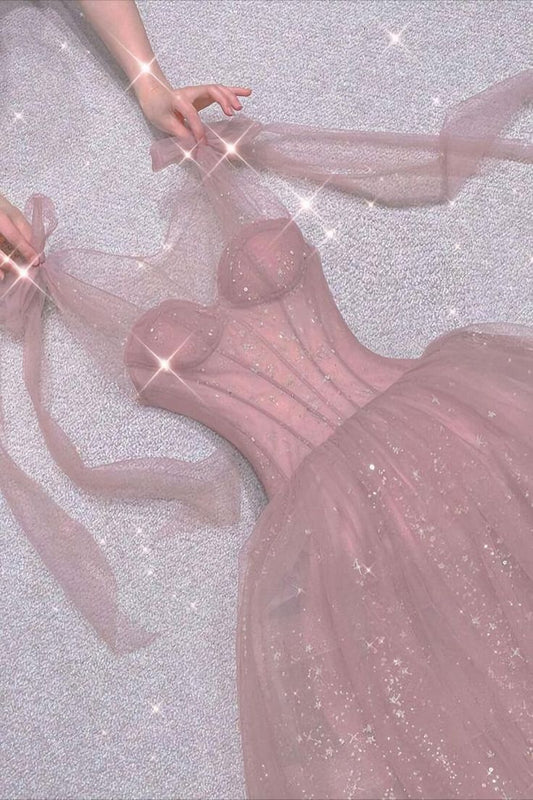 Pink Shiny Sweet A-Line Long Elegant Halter Neck Ball Gown Evening Dress gh3294