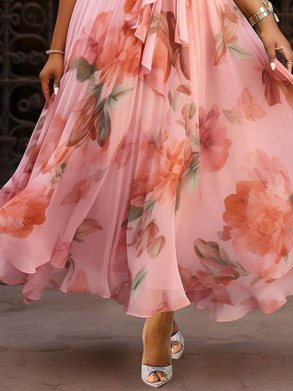 Sleeveless Chiffon Print Ladies Dress