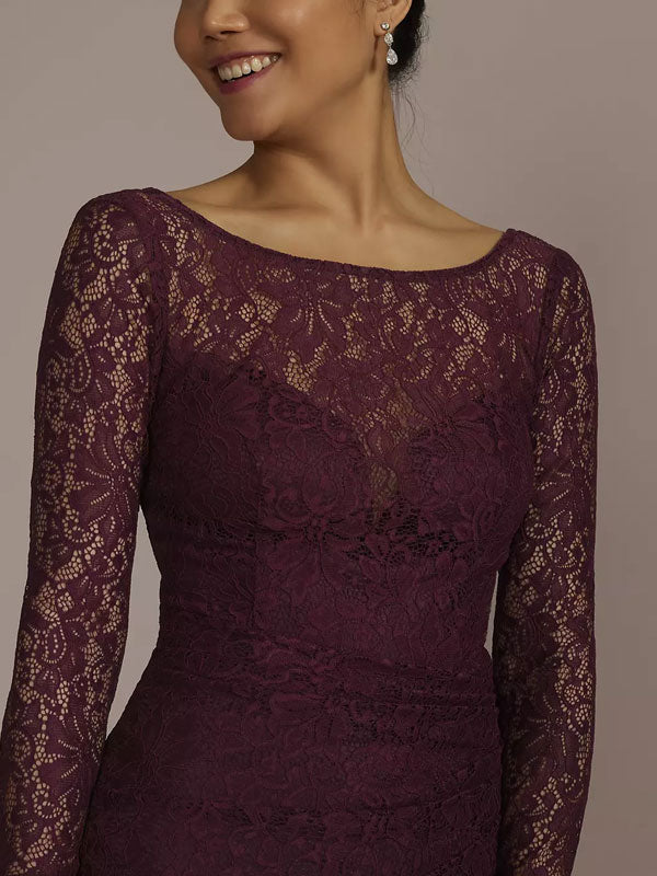 Long-Sleeve Lace Dress with Slit