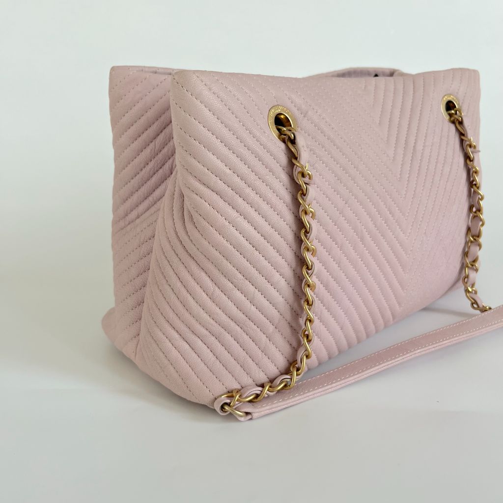 Chanel Chevron Leather Tote Bag Pink