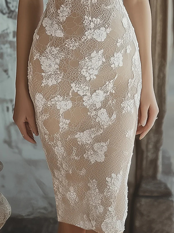 Lace V-neck Short Sleeve Bodycon Dress