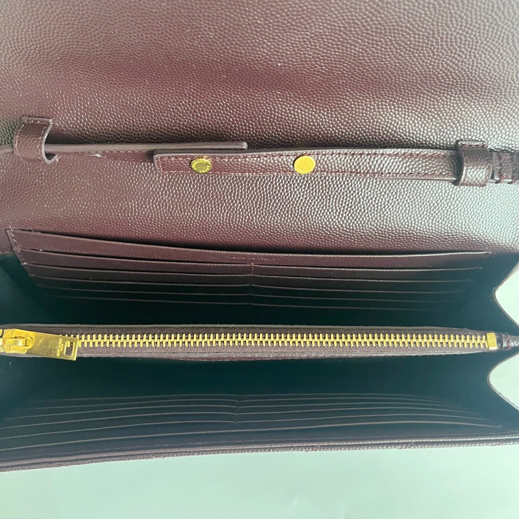 Saint Laurent burgundy Cassandre Chain Wallet in Matelassé Leather