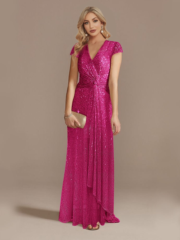 loveedsTM- New Luxury Champagne V-Neck Sequin Evening Dress Women Party Maxi Dress Beading Gowns Long Prom Cocktail Dresses