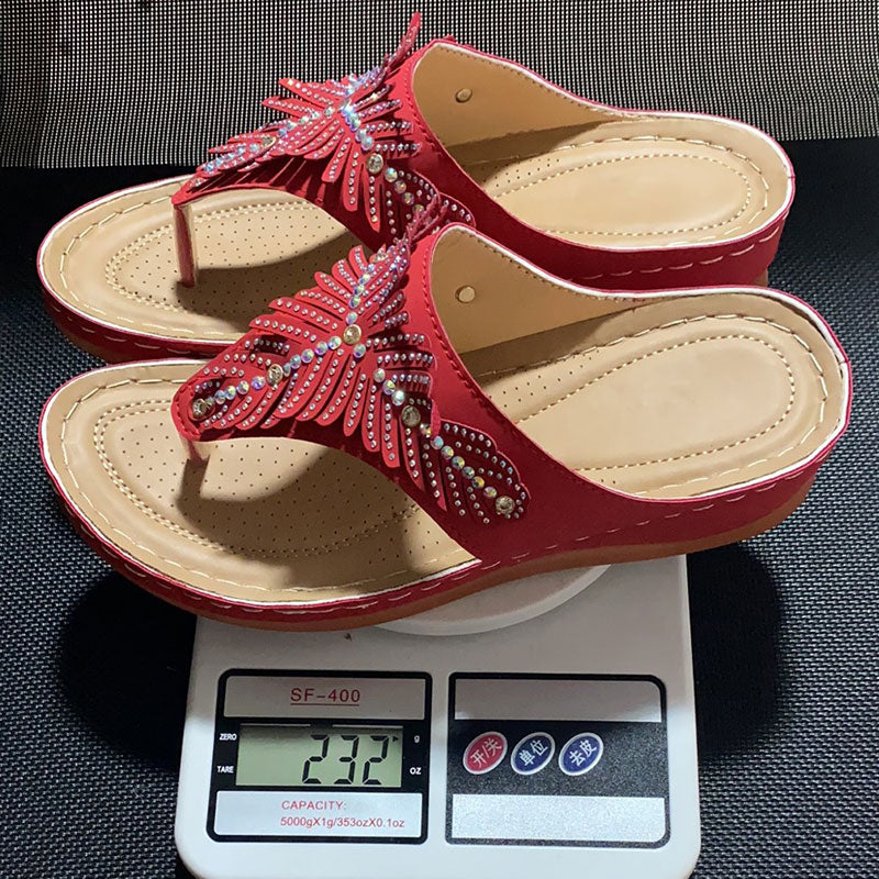 Flat Wedge Rhinestone Thong Slippers