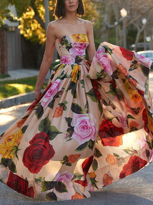 Colorful Tube Top Print Maxi Dress