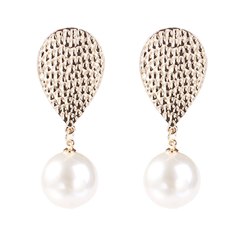 lychee pattern alloy drop pearl dangle earrings